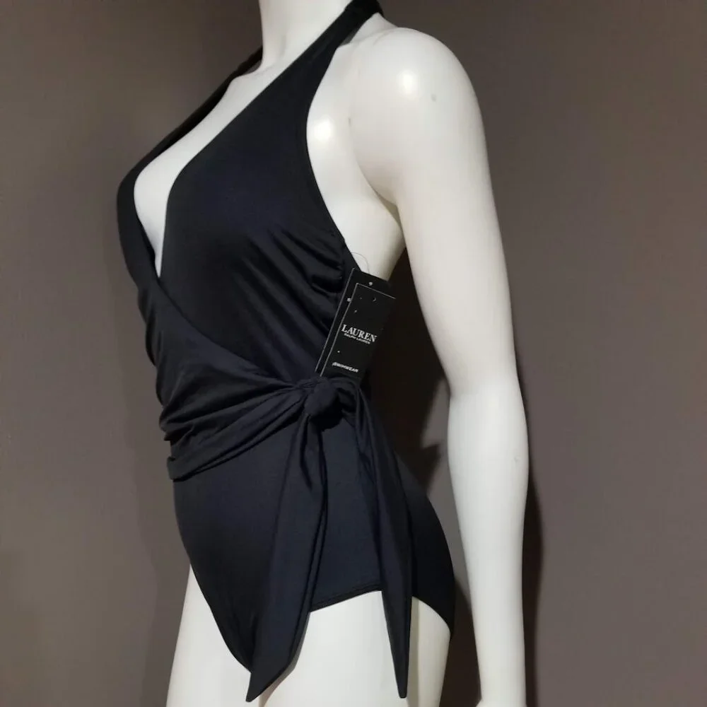 Lauren Ralph Lauren Halter Side-Tie Tummy-Control Black - Picture 3 of 14